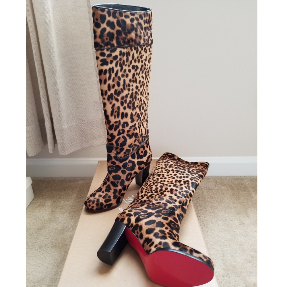 NWT Louboutin Pony Leopard Boots, 38.5